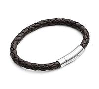 Tribal Steel Men's Plaited Leather Bracelet with Secure Riveted Stainless Steel Rocker Clasp