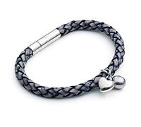 Tribal Steel Women's Denim Leather Charm Bracelet with Freshwater Pearl - Ladies 19.5cm Leather Bracelet with Pearl & Stainless Steel Heart Charm, Extra Secure Riveted Lever Clasp