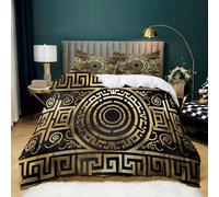 Tribal Style Double Duvet Cover Set Golden geometric shapes Printed Quilt Cover 200x200 cm with 2 Pillowcases Soft Microfiber Lightweight Bedding Set for Kids Girls Boys Teens Room Decor