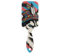 Tribal Style Husky Dog Red and Blue Stripes anti static brush for hair growth Designed head massager for long hair with Ergonomic handle cepillos para cabello