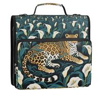 Tribal Style Leopard White Calla Lily 3 Rings Binder with Extra Pockets with Shoulder Strap Easy to Carry School Supplies Organizer for School and Office Organizadores de carteras