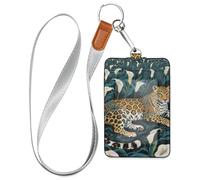 Tribal Style Leopard White Calla Lily Security Badge Holder with Lanyard and 3-Card Capacity id Card Holder for Office Shcool Hospital & Driver Licence