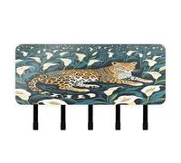 Tribal Style Leopard White Calla Lily Wall Key Holder with Mail Organizer & 5 Self-Adhesive Hanging Decorative Wall Hook for Decor Entryway Doorway