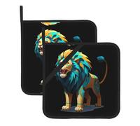 Tribal Style Lion Washable Pot Holder Set, Heat Resistant Pot Holder Accessories 2-Piece Set, Cooking Oven Grill Mat, 8 * 8 Inch