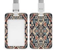Tribal Style Pattern Badge Holders Retractable ID Badge Holder with Lanyard Heavy Duty Badges Reel Card Protector Detachable ID Card Holder for Nurse Teacher Staff Officer