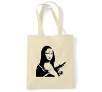 Tribal T-Shirts Banksy Mona Lisa With Machine Gun Tote/Shoulder Bag