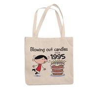 Tribal T-Shirts Blowing Out Candles Since 1995 Eco-Friendly 30th Birthday Gift Bag, Reusable 100% Cotton Shoulder Tote with Vibrant Print, 42x38cm - Ideal 30th Gift Bag.