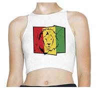 Tribal T-Shirts Lion of Judah Flag Rasta Reggae Sleeveless High Neck Crop Top (Medium, White)