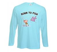 Tribal T-Shirts Mens Born to Fish Long Sleeve Fishing T Shirt (Large, Blue)