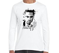 Tribal T-Shirts Mens Malcolm X Grunge Design Long Sleeve T-Shirt (Large, White)