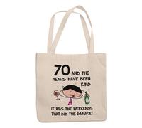 Tribal T-Shirts The Years Have Been Kind Women's 70th Birthday Presents Shoulder Tote Bag, Re-usable Bags for Life with Long Handles, Unique 70th Birthday Gifts for Women Friend, Mum, Sister or Wife.