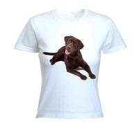 Tribal T-Shirts Womens Chocolate Labrador Retriever Dog T-Shirt (Small, White)