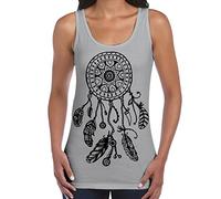 Tribal T-Shirts Womens Dreamcatcher Native American Hipster Large Print Vest Top (Large, Light Grey)