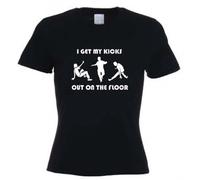 Tribal T-Shirts Womens I Get My Kicks Out on The Floor Northern Soul T-Shirt (Large (Dress Size 14), Black)