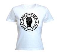 Tribal T-Shirts Womens Northern Soul Keep The Faith T-Shirt (Small, White)