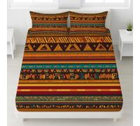 Tribal Totem Fitted Sheet Double Size, Ethnic Geometric Stripes Bedding Set 30 cm Deep 3pcs with 2 Pillowcases for Kids Teens, Soft Microfiber Bed Cover 135 x 190 cm