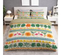 Tribal Tropical Duvet Cover Sets Double Size 79" x 79" Bedding Set 3 Pcs Soft Microfiber Feather Flamingo Sun Leaf Geometric Bedding Quilt Cover with Zipper Closure & Pillowcases