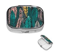 Tribal Tropical Jungle Palm Tree Pill Box 2 Compartment Medicine Pill Organizer Square Pill Case for Purse & Pocket Travel Pillbox Portable Metal Medicine Vitamin Fish Oil Organizer Unique Gift