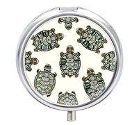Tribal Turtles Tortoises Seamless Custom Round Pill Case, Portable Small Pill Case, Durable Pill Box, Button Closure Pill Holder for Man Woman Travel Storage