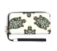 Tribal Turtles Tortoises Seamless Long Clutch Wallet, Long Handbag with Removable Wristlet Strap, PU Leather Zip Purse, Credit Pass Case Card-Holder for Men Women