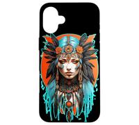 Tribal Warrior Cyberpunk Princess Native Woman Headdress Case for iPhone 16 Plus
