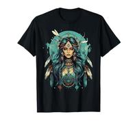 Tribal Warrior Woman Fantasy Portrait with Feathers Jewelry T-Shirt