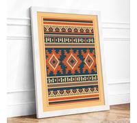 Tribal Weave Geometric Framed Wall Art Print A3 (42×29.7cm) White, Wall Decor for Living Room, Bedroom, Office & Home, Ready to Hang, Art Gift