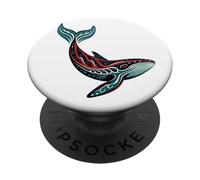 Tribal Whale Ocean Spirit Artwork in Red and Teal PopSockets Adhesive PopGrip