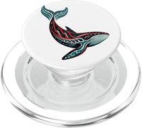 Tribal Whale Ocean Spirit Artwork in Red and Teal PopSockets PopGrip for MagSafe