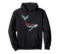 Tribal Whale Ocean Spirit Artwork in Red and Teal Pullover Hoodie