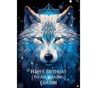 Tribal Wolf Art Birthday Card For Cousin (Design 2)
