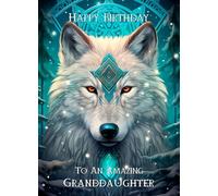 Tribal Wolf Art Birthday Card For Granddaughter (Design 3)