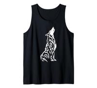 Tribal Wolf Howling Black White Tank Top