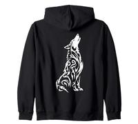 Tribal Wolf Howling Black White Zip Hoodie