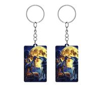 Tribal Wolf Song Native American Acrylic Keychain Rectangle Key Rings Key Tag with Chain 1PCS