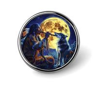 Tribal Wolf Song Native American Brooch Pins for Women Men Cute Badge Lapel Pins for Backpack Dress Accessories