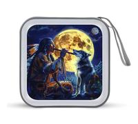 Tribal Wolf Song Native American CD Case Holder Portable 40 Capacity DVD Wallet Storage Organizer for Car Travel