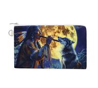 Tribal Wolf Song Native American Coin Purse Fashion Canvas Pouch Portable Wallet Makeup Bag for Men Women