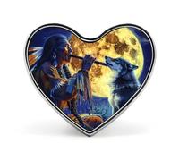 Tribal Wolf Song Native American Heart Brooch Cute Badge Lapel Pins