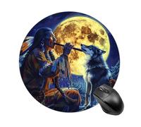 Tribal Wolf Song Native American Mouse Pad Round Mouse Mat Non-Slip Mousepad for Home Office