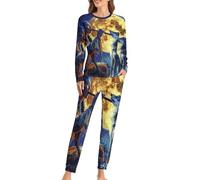 Tribal Wolf Song Native American Womens Pyjama Sets Long Sleeve Sleepwear Loungewear PJs Sets with Pockets S