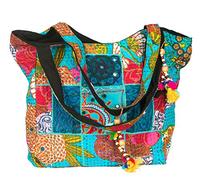 TribeAzure Large Oversize Blue Canvas Shoulder Bag Handbag Unique Tote Quilt Vintage Beach Travel Summer