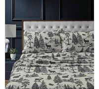 Tribeca Living 100% Cotton Flannel Sheet Set - 200 GSM, Deep Pocket, Ultra Soft & Cozy, California King, Deer Toile Charcoal