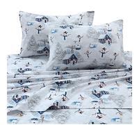 Tribeca Living 100% Cotton Flannel Sheet Set - Deep Pocket, 170-GSM, Ultra Soft & Cozy Bedding for Winter, King, Snowman Navy/Red