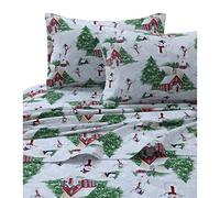 Tribeca Living 100% Cotton Flannel Sheet Set - Deep Pocket, 170-GSM, Ultra Soft & Cozy Bedding for Winter, Twin, Snowman Red/Green