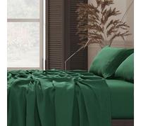Tribeca Living 100% French Linen 4-Piece Bed Sheet Set, Jade Green, King Sheets - Extra Deep Pocket Bed Sheet Set, European Flax Certified, Garment Washed, Solid