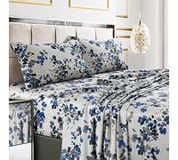 Tribeca Living 300 Thread Count Cotton Extra Deep Pocket Printed Sheet Set, Twin, Lisbon Blue/Multi