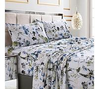 Tribeca Living AMAL4PSSQUBL Extra Deep Pocket Sheet Set, Queen, Amalfi Blue/Multi