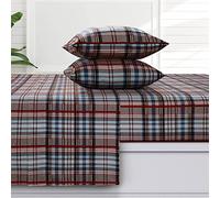 Tribeca Living Brentwood Plaid 170-GSM Flannel Extra Deep Pocket Sheet Set with Oversized Flat, 100% Cotton, Super Soft, Warm, Cozy Bed Sheet,3 pcs, Queen Brown, (BRPLFLOSHEQU)