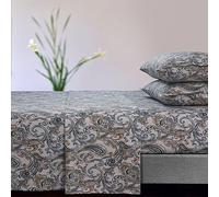 Tribeca Living Camilla Paisley 170-GSM Ultra-Soft Flannel Extra Deep Pocket Sheet Set, Oversized Flat, Queen Green, (CAMILLASHEQU)